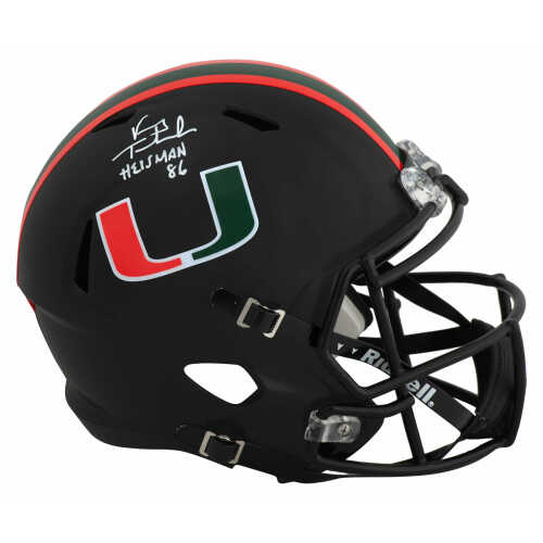 Vinny Testaverde Signed Miami Hurricanes Black Alternate Riddell Full Size Speed Replica Helmet w/Heisman'86