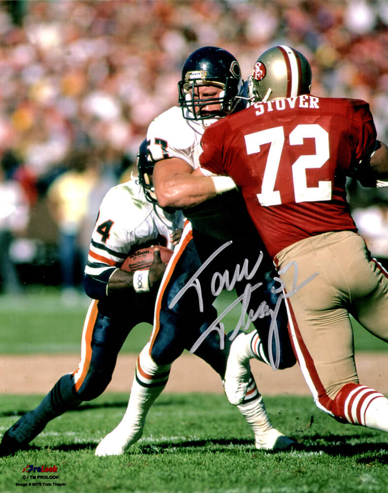 Tom Thayer Signed Chicago Bears Blocking vs 49ers Action 8x10 Photo