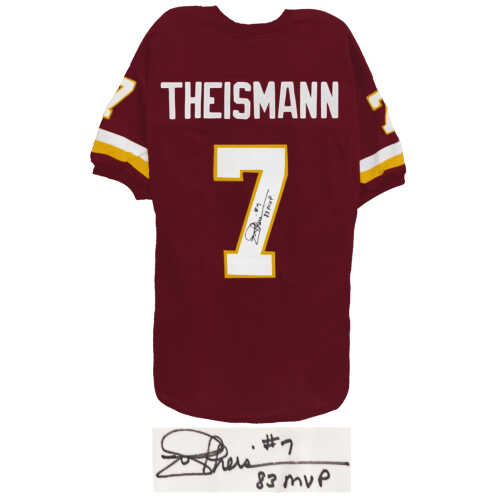 Joe Theismann Signed Red Throwback Custom Jersey w/83 MVP - Image 2