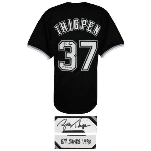 Bobby Thigpen Signed Black Custom Baseball Jersey w/57 Saves 1990 - Image 2