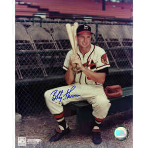 Bobby Thomson Signed Milwaukee Braves Sitting Pose With Bat 8x10 Photo