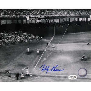 Bobby Thomson Signed Giants Shot Heard Around World HR B&W 8x10 Photo - (JSA)