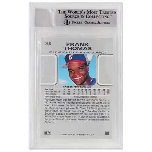 Frank Thomas Signed White Sox 1990 Leaf Rookie Card #300 (Beckett / Auto Grade 10) - Image 2