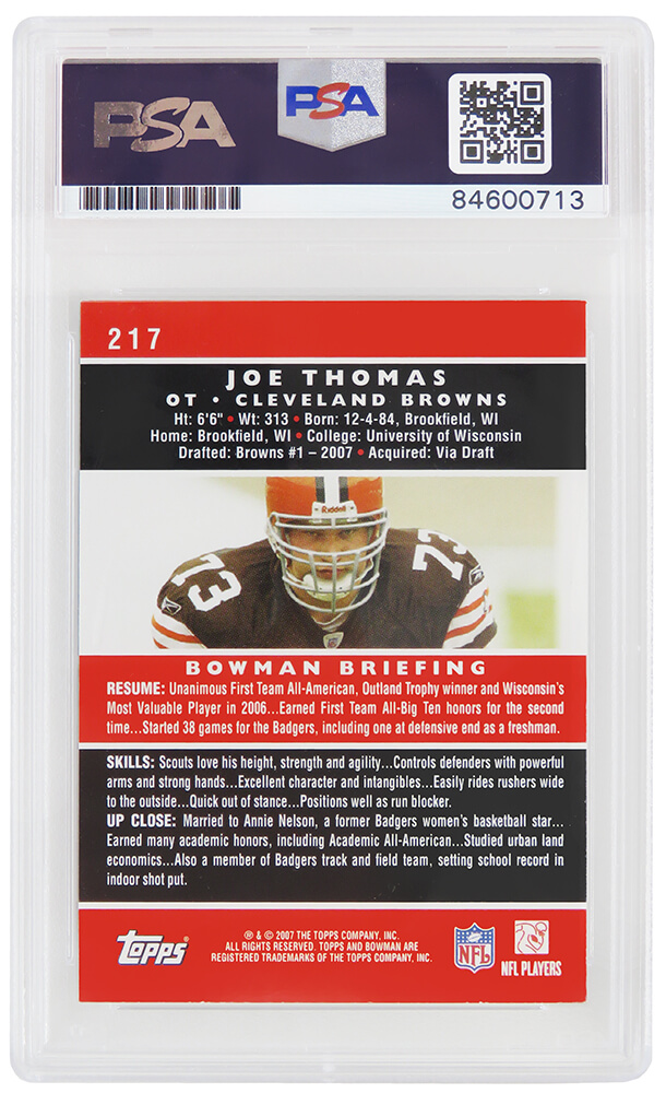 Joe Thomas Signed Cleveland Browns 2007 Bowman Chrome Rookie Card