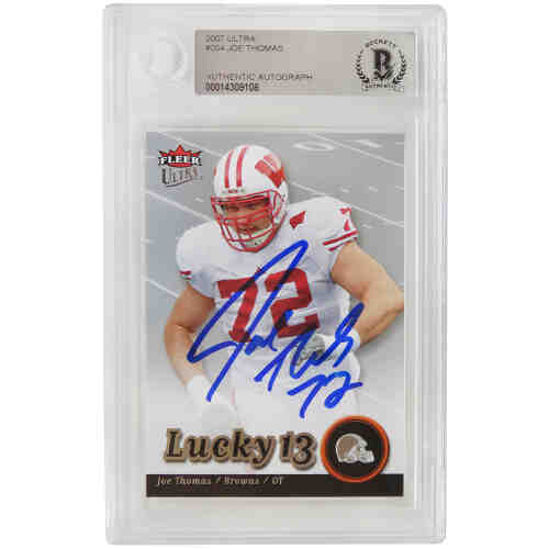 Joe Thomas Signed 2007 Fleer Ultra Rookie Football Trading Card #204 - (Beckett Encapsulated)