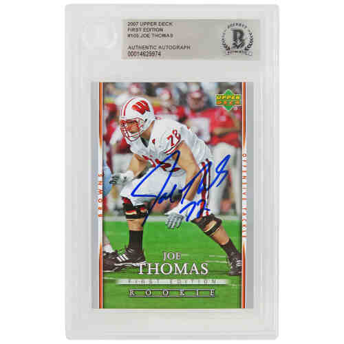 Joe Thomas Signed 2007 Upper Deck First Edition Rookie Football Card #105 - (Beckett Encapsulated)