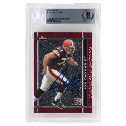 Joe Thomas Signed Cleveland Browns 2007 Topps Finest Rookie Football Card #144 - (Beckett Encapsulated)