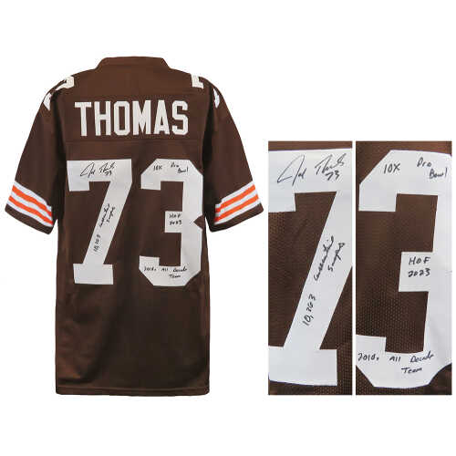 Joe Thomas Signed Brown Custom Football Jersey w/4-Inscriptions - Image 2