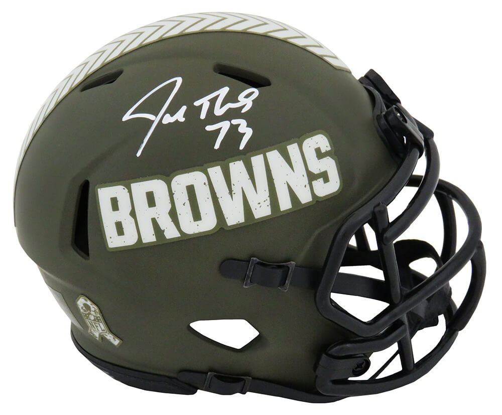 Schwartz Sports Memorabilia THOMIN340 Joe Thomas Signed Cleveland Browns Salute to Service Riddell Speed Mini Helmet