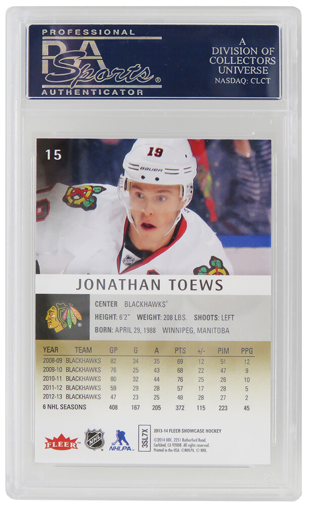 Jonathan Toews Signed Chicago Blackhawks 2013 Fleer Showcase Hockey Card #15 - PSA/DNA - Image 2