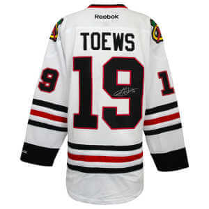 Jonathan Toews Signed Chicago Blackhawks White Reebok Premier Hockey Jersey