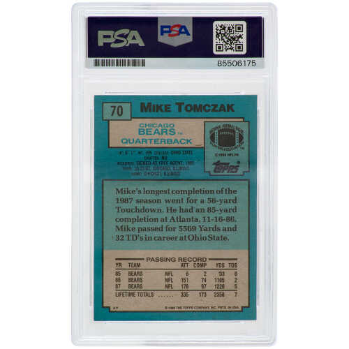Mike Tomczak Signed Chicago Bears 1988 Topps Rookie Football Trading Card #70 - (PSA Encapsulated) - Image 2