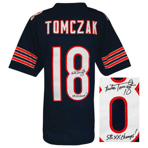 Mike Tomczak Signed Navy Custom Football Jersey w/SB XX Champs - Image 2