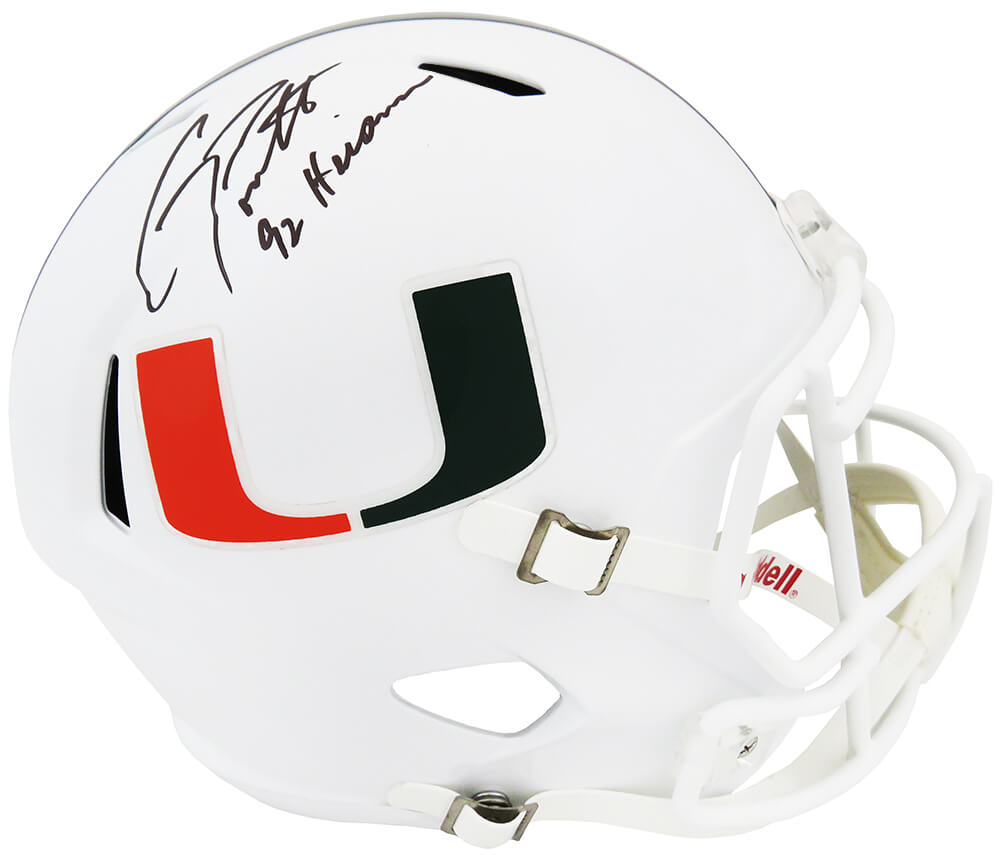 Gino Torretta Signed Miami Hurricanes White Riddell Full Size Speed Replica Helmet w/92 Heisman