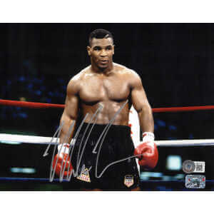 Mike Tyson Signed Boxing Black Trunks Action 8x10 Photo - (Beckett)