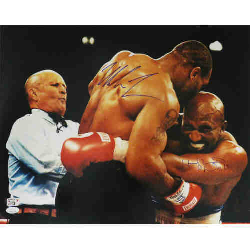 Mike Tyson & Evander Holyfield Dual Signed Boxing Ear Bite Fight 16x20 Photo (JSA)