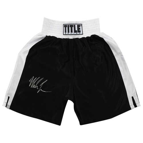 Mike Tyson Signed Title Black With White Trim Boxing Trunks