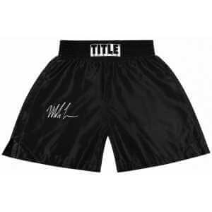 Mike Tyson Signed Title Black Boxing Trunks