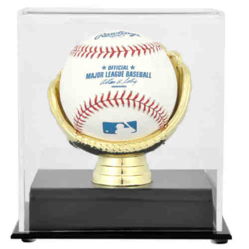 Baseball Acrylic Display Case With Gold Glove Stand