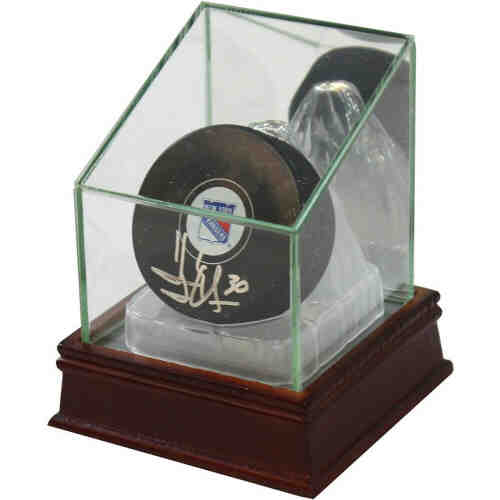 Hockey Puck Glass Display Case With Wood Base