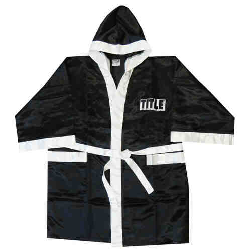 Black Title Boxing Robe with White Trim