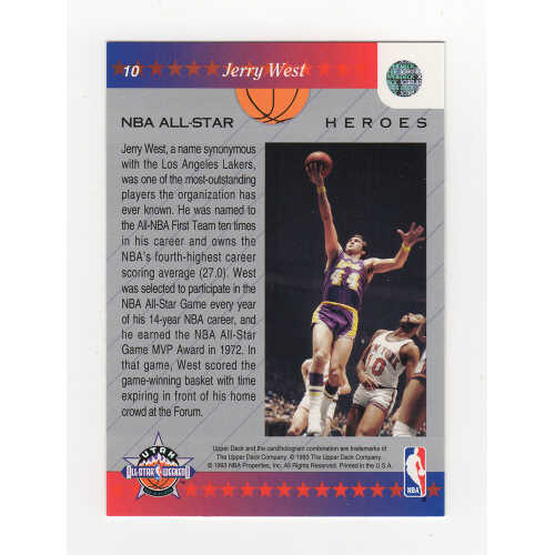 Jerry West Los Angeles Lakers 1993 Upper Deck NBA All-Star Heroes Basketball Trading Card #10 (LOT of 21) - Image 2