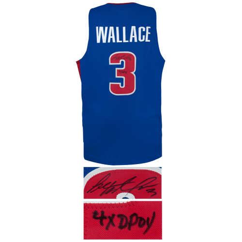 Ben Wallace Signed Blue Custom Basketball Jersey w/4x DPOY - Image 2