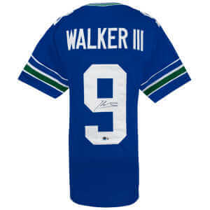 Kenneth Walker III Signed Blue Throwback Custom Football Jersey - (Beckett)