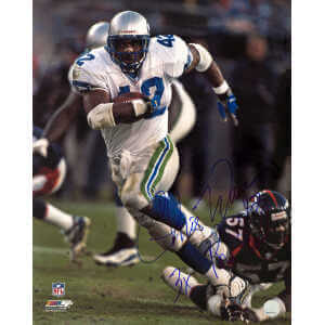 Chris Warren Signed Seattle Seahawks White Jersey Action 16x20 Photo w/3x Pro Bowl