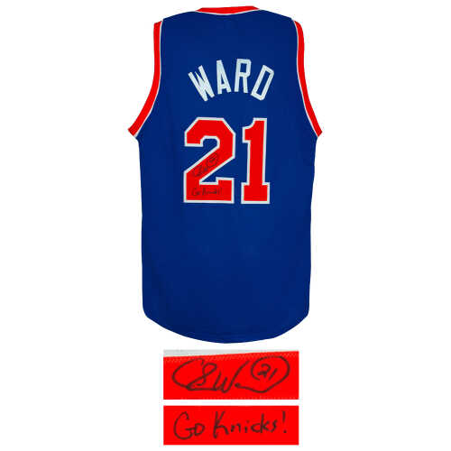 Charlie Ward Signed Blue Throwback Custom Basketball Jersey w/Go Knicks - Image 2