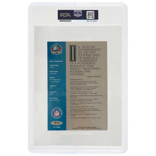 Mike Webster Signed Pro Football Hall of Fame Signature Series 4x6 Card - (PSA Encapsulated) - Image 2