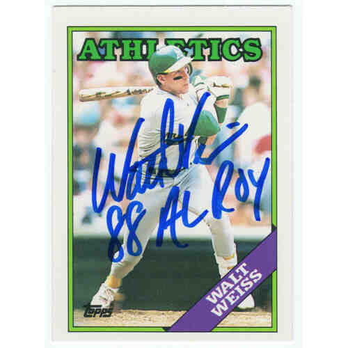 Walt Weiss Signed Oakland A's 1988 Topps Traded Rookie Baseball Trading Card w/88 AL ROY