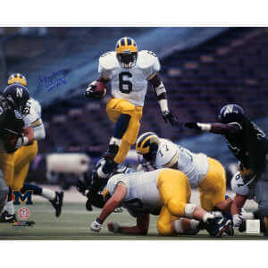 Tyrone Wheatley Signed Michigan Wolverines White Jersey Action 16x20 Photo