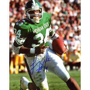 Lorenzo White Signed Michigan State Green Jersey Action 8x10 Photo