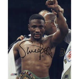 Pernell 'Sweet Pea' Whitaker Signed Boxing Arm Raised Close Up 8x10 Photo