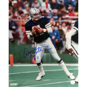 Danny White Signed Cowboys Navy Jersey Action 16x20 Photo