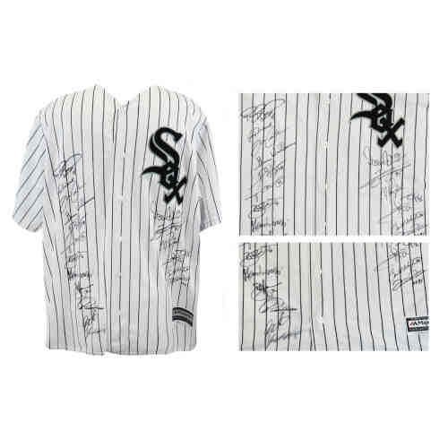 2005 Chicago White Sox Team Signed Chicago White Sox White Pinstripe Majestic Replica Baseball Jersey (18 Signatures)