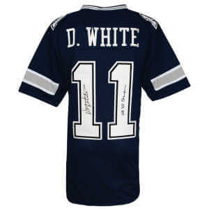 Danny White Signed Navy Custom Football Jersey w/SB XII Champs