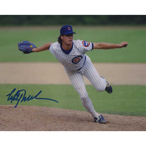 Mitch Williams Signed Cubs White Pinstripe Jersey Pitching 8x10 Photo