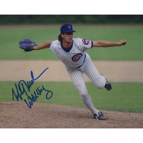 Mitch Williams Signed Cubs White Pinstripe Jersey Pitching 8x10 Photo w/Wild Thing