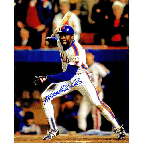 Mookie Wilson Signed Mets Swinging White Jersey 8x10 Photo