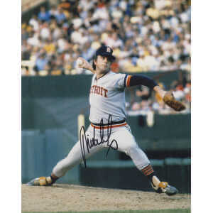 Milt Wilcox Signed Tigers Gray Jersey Pitching Action 8x10 Photo