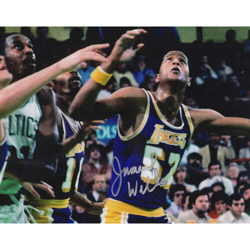 Jamaal Wilkes Signed Los Angeles Lakers Purple Jersey vs Celtics 8x10 Photo