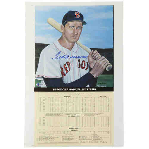 Ted Williams Signed Boston Red Sox Career Stats 12.5x19 Photo (Beckett)