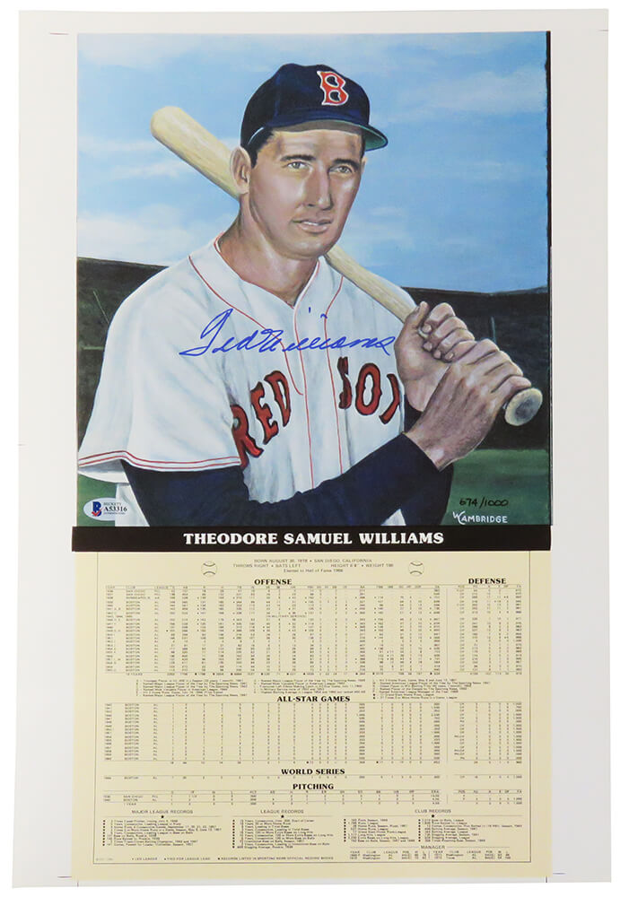 Ted Williams Signed Boston Red Sox Career Stats 12.5x19 Photo (Beckett)