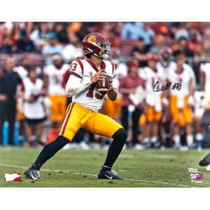 Caleb Williams Signed USC Trojans White Jersey Action 16x20 Photo - (Fanatics)