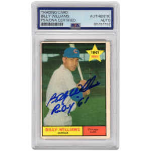 Billy Williams Signed Chicago Cubs 1961 Topps Rookie Baseball Trading Card #141 w/ROY&rsquo;61 &ndash; (PSA Encapsulated)