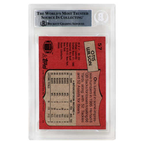 Otis Wilson Signed Chicago Bears 1987 Topps Football Card #57 - (Beckett Encapsulated) - Image 2