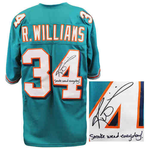 Ricky Williams Signed Teal Custom Jersey w/Smoke Weed Everyday