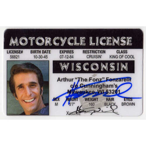 Henry Winkler Signed Happy Days Arthur 'TheFonz' Fonzarelli Wisconsin Motorcycle Drivers License